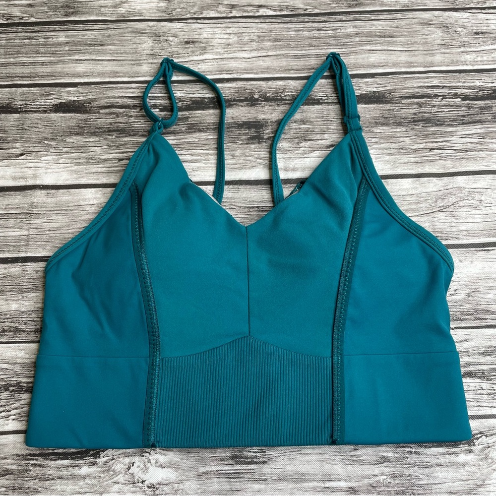 Nike Women's Pullover Sports Bra Crop Top S SM Small Teal Deep V Adjustable Pads
